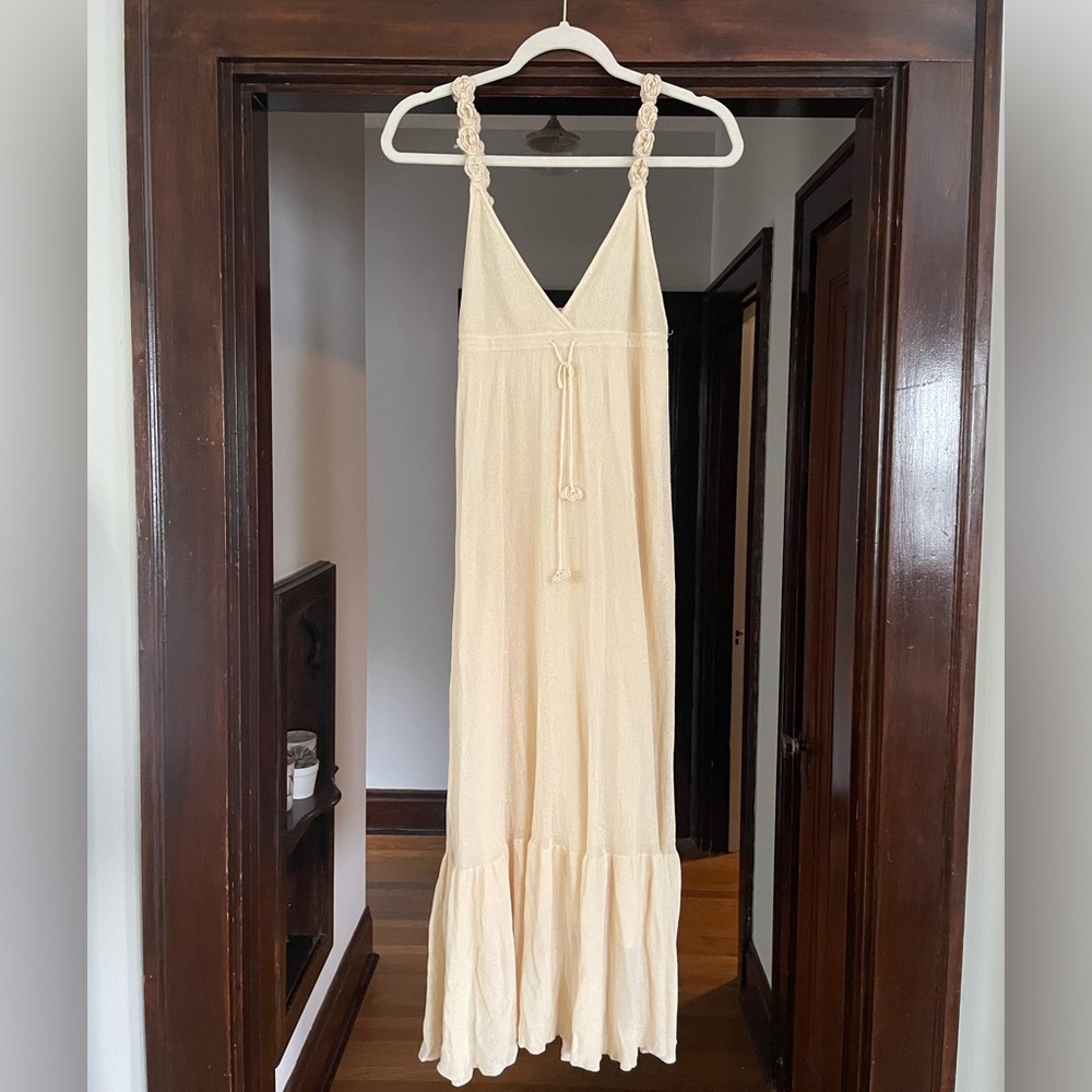 Zara Strappy Floral Crochet Knit Vanilla Dress